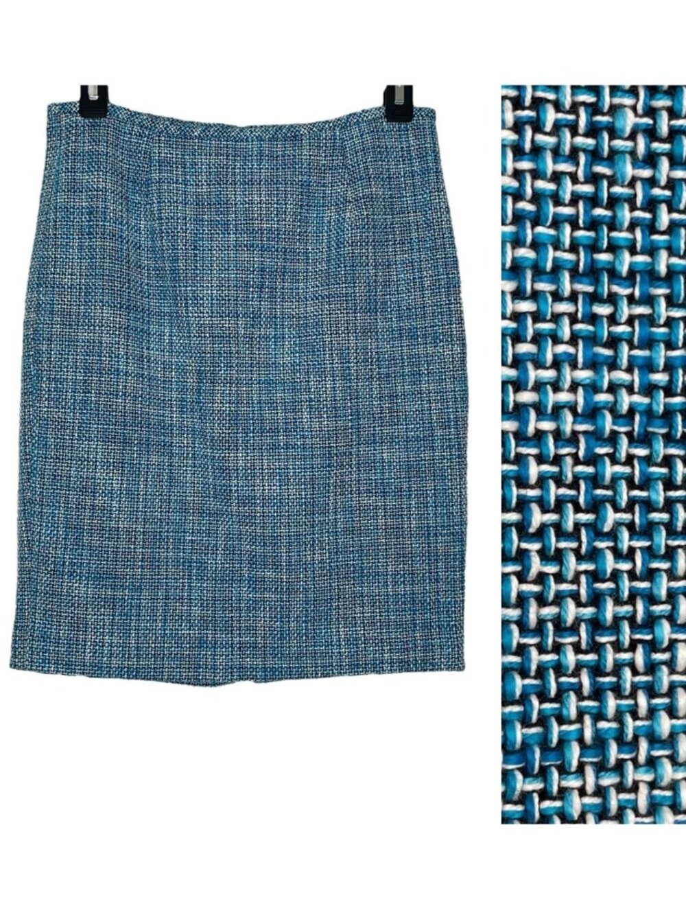 Calvin Klein Womens Skirt Size 2 Petite Tweed A-Line Lined Blue White